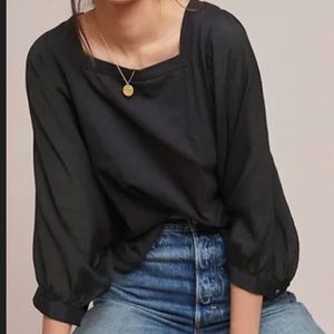 Anthropologie Akemi + Kim Mixed Media Balloon Sleeve Blouse